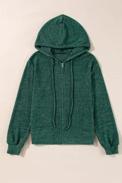 Outlet Dear-Lover Ribbed Zip Up Front Drawstring Hoodie Evergreen