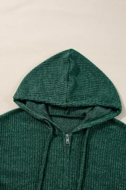 Outlet Dear-Lover Ribbed Zip Up Front Drawstring Hoodie Evergreen