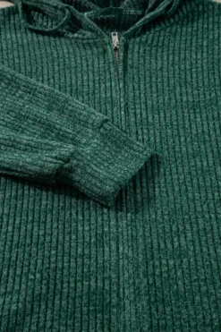 Outlet Dear-Lover Ribbed Zip Up Front Drawstring Hoodie Evergreen