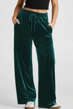 Clearance Dear-Lover Solid Drawstring Waist Wide Leg Pants Evergreen