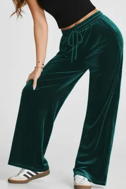 Clearance Dear-Lover Solid Drawstring Waist Wide Leg Pants Evergreen