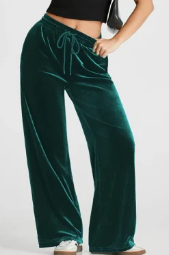 Clearance Dear-Lover Solid Drawstring Waist Wide Leg Pants Evergreen