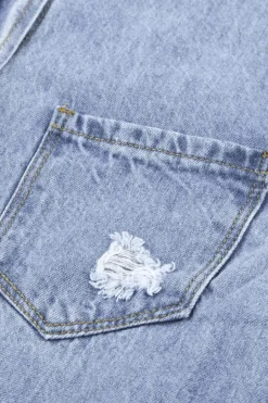 Sale Dear-Lover Fade Blue Ripped Denim Jacket Sky Blue