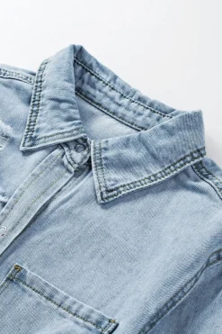 Sale Dear-Lover Fade Blue Ripped Denim Jacket Sky Blue