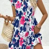Best Dear-Lover Fashion Floral Print Notched Neck Flutter Sleeve Mini Dress Rose