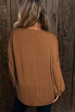 Online Dear-Lover Faux Knit Jacquard Puffy Long Sleeve Top Orange
