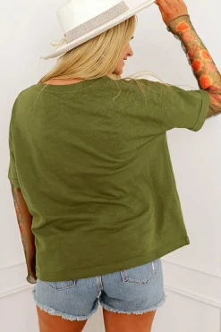 Outlet Dear-Lover Faux Two Piece Floral Long Sleeve Patchwork Tee Fern Green