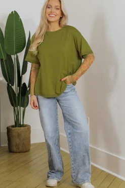 Outlet Dear-Lover Faux Two Piece Floral Long Sleeve Patchwork Tee Fern Green