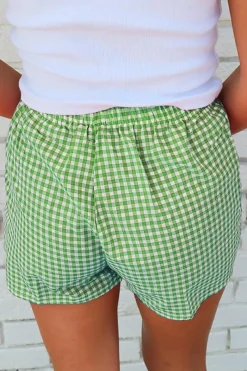 Fashion Dear-Lover Red Plaid Gingham Printed High Waist Shorts Fern Green