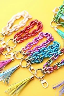 Hot Dear-Lover Chain Design Tassel Key Ring Festival Fuchsia