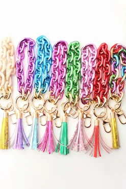 Hot Dear-Lover Chain Design Tassel Key Ring Festival Fuchsia