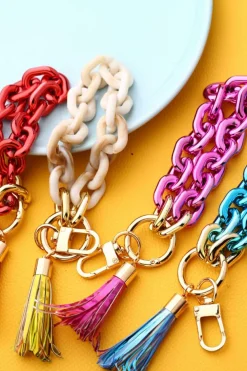 Hot Dear-Lover Chain Design Tassel Key Ring Festival Fuchsia