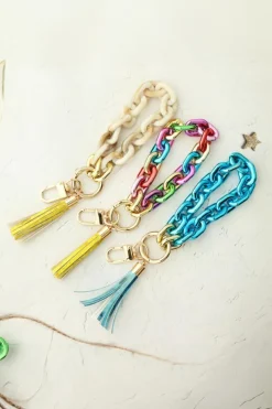Hot Dear-Lover Chain Design Tassel Key Ring Festival Fuchsia