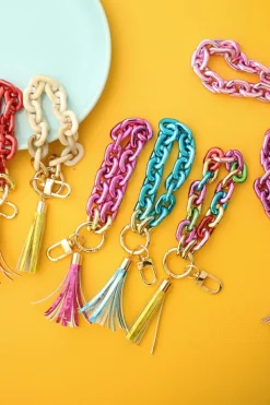 Hot Dear-Lover Chain Design Tassel Key Ring Festival Fuchsia