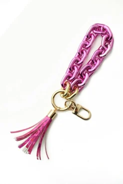 Hot Dear-Lover Chain Design Tassel Key Ring Festival Fuchsia