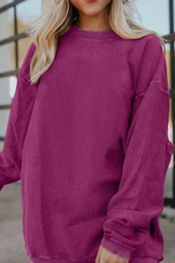 Hot Dear-Lover Ribbed Corduroy Oversized Sweatshirt Festival Fuchsia