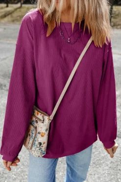 Hot Dear-Lover Ribbed Corduroy Oversized Sweatshirt Festival Fuchsia