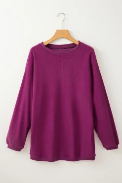 Hot Dear-Lover Ribbed Corduroy Oversized Sweatshirt Festival Fuchsia