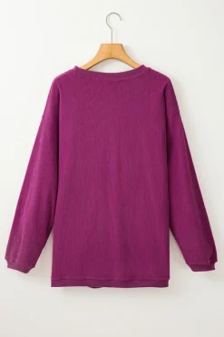 Hot Dear-Lover Ribbed Corduroy Oversized Sweatshirt Festival Fuchsia