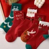 Online Dear-Lover 5 Pairs Festive Merry Christmas Cartoon Print Socks Fiery Red