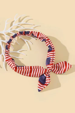 Hot Dear-Lover American Flag Bowknot Elastic Headband Fiery Red
