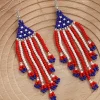 Outlet Dear-Lover American Flag Beaded Fringed Hook Earrings Fiery Red