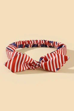 Hot Dear-Lover American Flag Bowknot Elastic Headband Fiery Red