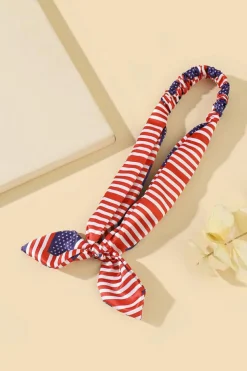 Hot Dear-Lover American Flag Bowknot Elastic Headband Fiery Red