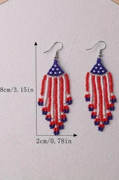 Outlet Dear-Lover American Flag Beaded Fringed Hook Earrings Fiery Red