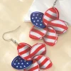 Clearance Dear-Lover American Flag Printed Flower Shape Hook Earrings Fiery Red