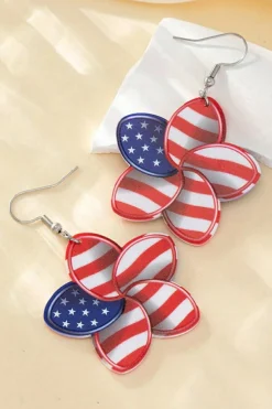 Clearance Dear-Lover American Flag Printed Flower Shape Hook Earrings Fiery Red
