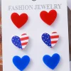 Sale Dear-Lover American Flag Print Heart Shape Stud Earrings Set Fiery Red