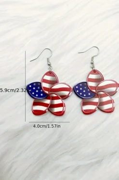 Clearance Dear-Lover American Flag Printed Flower Shape Hook Earrings Fiery Red