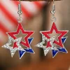 Clearance Dear-Lover American Flag Rhinestone Star Dangle Earrings Fiery Red