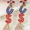 Discount Dear-Lover Beaded Rhinestone Colorblock USA Earrings Fiery Red