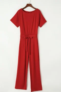 Best Dear-Lover Belted Wide Leg Jumpsuit Fiery Red