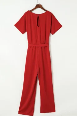 Best Dear-Lover Belted Wide Leg Jumpsuit Fiery Red