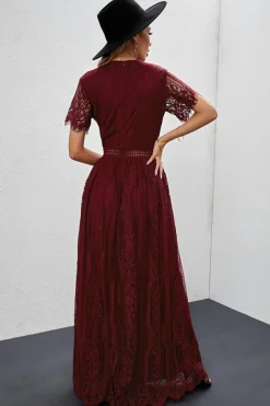 Fashion Dear-Lover Blue Fill Your Heart Lace Maxi Dress Fiery Red