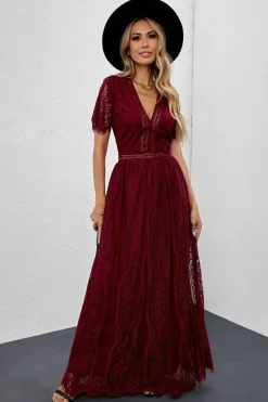 Fashion Dear-Lover Blue Fill Your Heart Lace Maxi Dress Fiery Red