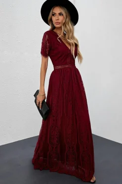 Fashion Dear-Lover Blue Fill Your Heart Lace Maxi Dress Fiery Red