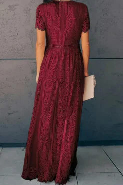 Fashion Dear-Lover Blue Fill Your Heart Lace Maxi Dress Fiery Red