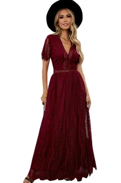 Fashion Dear-Lover Blue Fill Your Heart Lace Maxi Dress Fiery Red