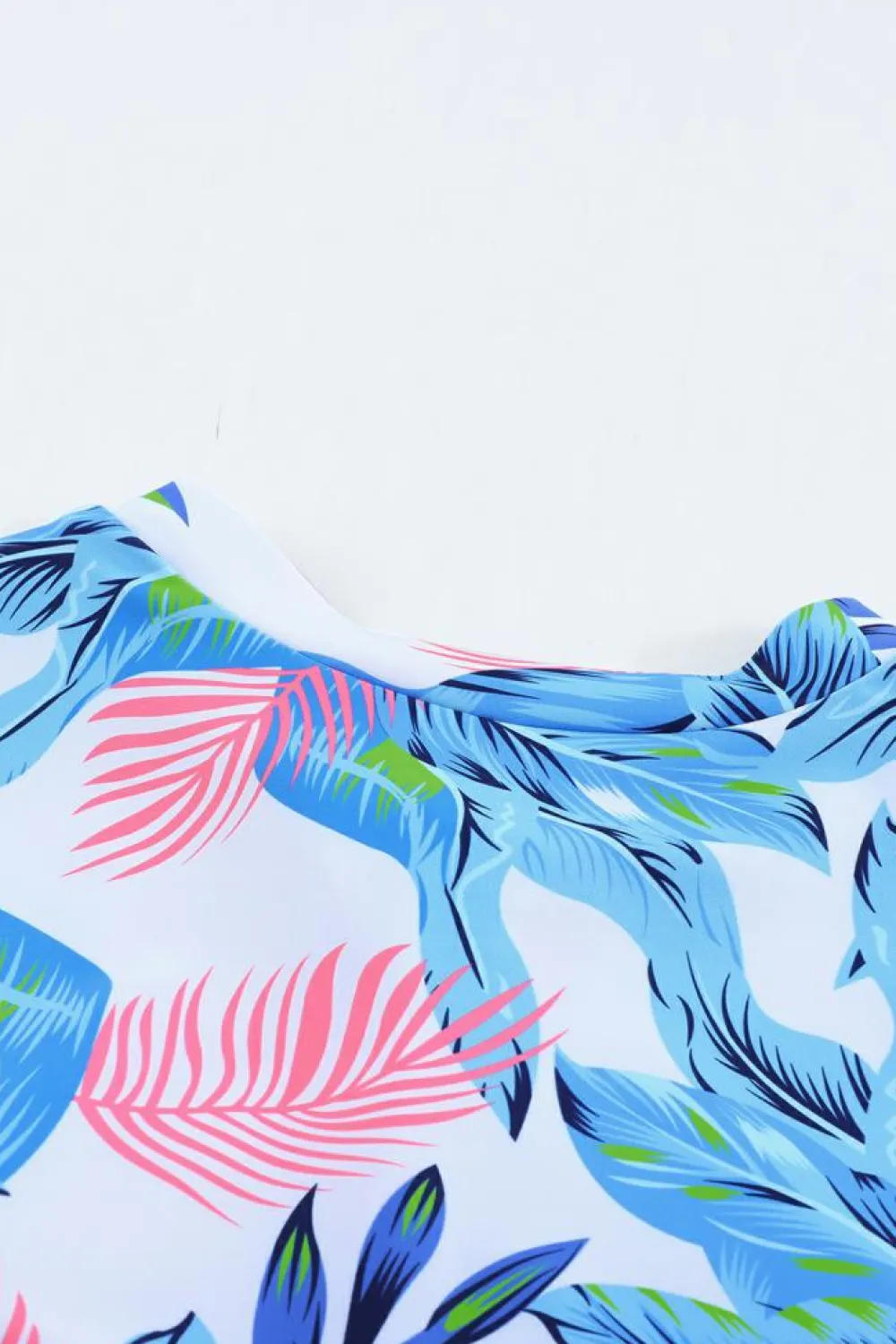 Clearance Dear-Lover Fiery Red Leaves Zip Front Half Sleeve One Piece Swimsuit Blue
