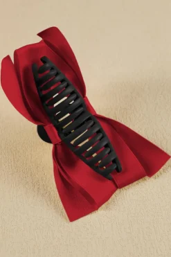 Clearance Dear-Lover Bow Decor Large Hair Claw Clip Fiery Red