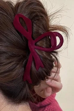 Clearance Dear-Lover Bow Knot Velvet Large Hair Clip Fiery Red