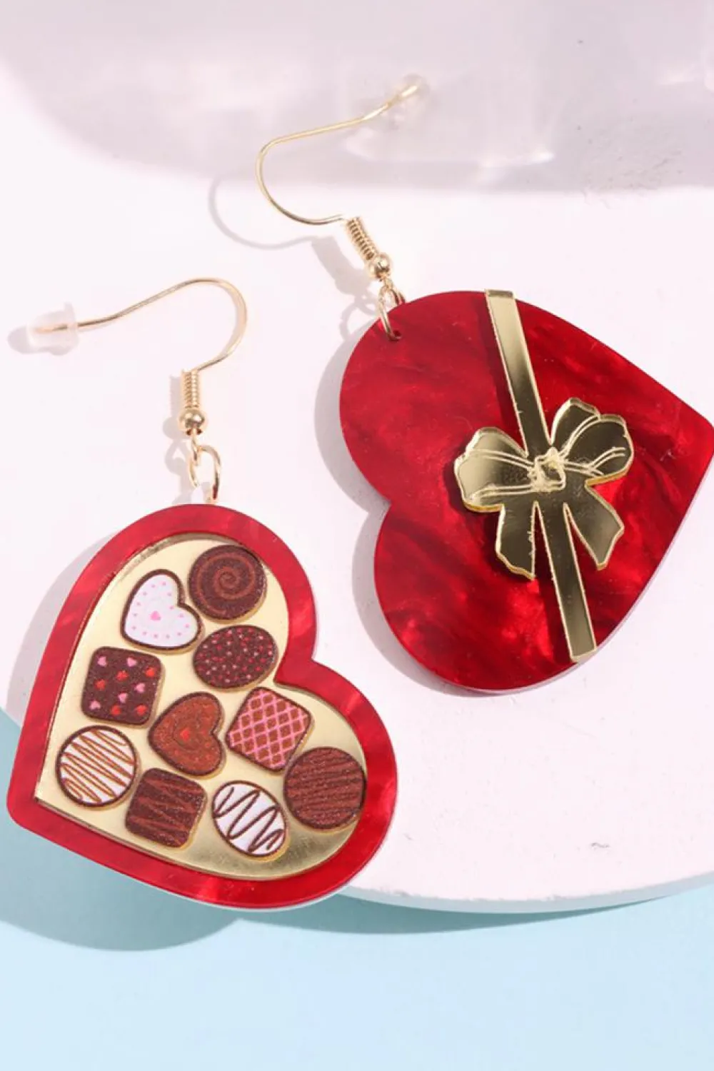 Best Dear-Lover Box of Chocolate Heart Shape Dangle Earrings Fiery Red