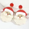 Online Dear-Lover Bright Pearl Decor Cute Father Christmas Earrings Fiery Red
