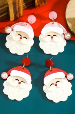 Online Dear-Lover Bright Pearl Decor Cute Father Christmas Earrings Fiery Red