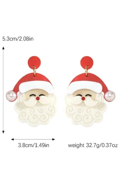 Online Dear-Lover Bright Pearl Decor Cute Father Christmas Earrings Fiery Red