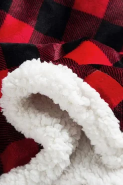 Fashion Dear-Lover Buffalo Plaid Print Sherpa Large Throw Blanket Fiery Red